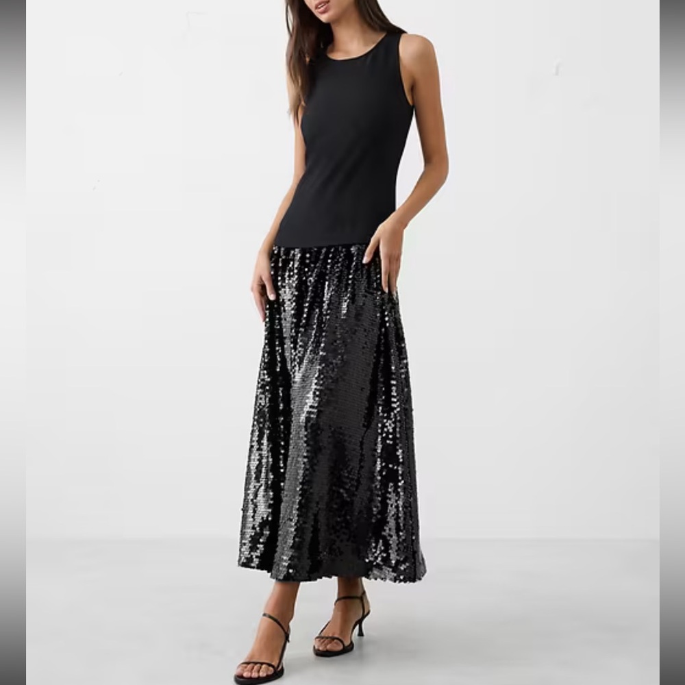 Banana Republic Sequin Drop Waist Maxi Fit n Flare LBD Dress Size 6 NWT Formal